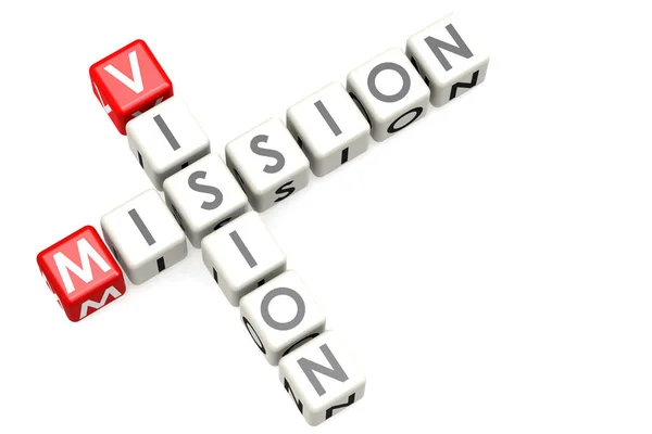 Krzyżówka Mission Vision Cube Białym Tle Renderowanie — Zdjęcie stockowe