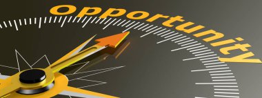 Fırsat sözcüğünü işaret eden iğneli pusula, 3B görüntüleme