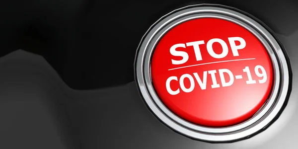 Stop Covid Virus Red Button Rendering — Stockfoto