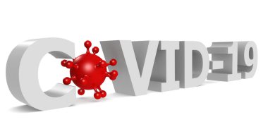 Covid-19 kelimeli Corona virüs hücresi, 3 boyutlu görüntüleme