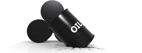 Black Oil Barrel Cracked Ground Rendering — Stock Photo, Image