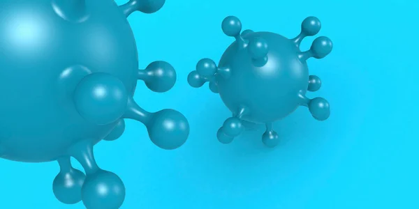 青い色の背景のコロナウイルス細胞 3Dレンダリング — ストック写真