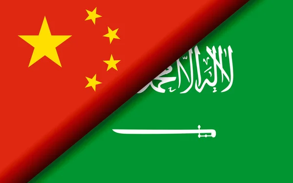Les Drapeaux Chine Arabie Saoudite Divisent Diagonale Rendu — Photo