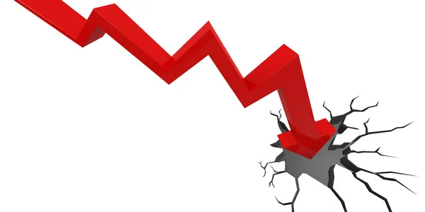 Marknadskrasch Med Röd Pil Faller Spricka Marken Rendering — Stockfoto