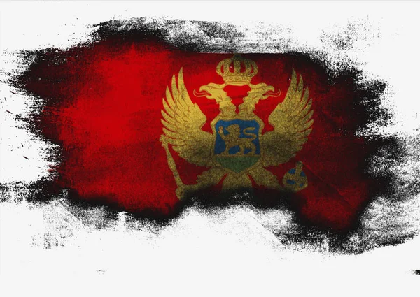 Flaga Czarnogóry Malowana Pędzlem Białym Tle Renderowanie — Zdjęcie stockowe