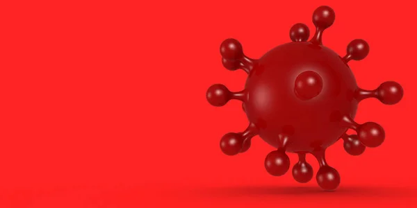 Cellula Virus Corona Colore Rosso Sfondo Rendering — Foto Stock