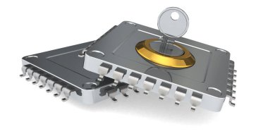 Anahtar ve bilgisayar mikroçipi izole edildi, 3 boyutlu oluşturma