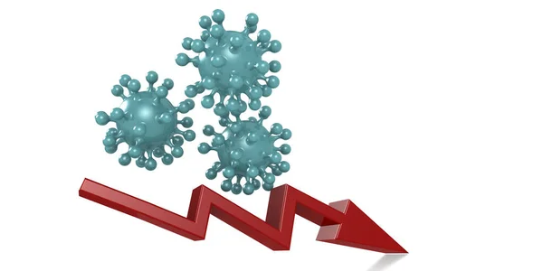 Corona Virus Med Röd Pil Väg Ner Rendering — Stockfoto