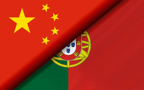 Прапори Китаю Португалії Розділилися Діагоналі Візуалізація — стокове фото