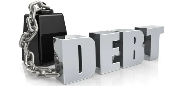 Metallic debt word chain to weight, 3D rendering