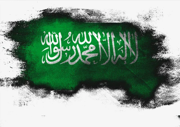 Saúdskoarabská Vlajka Malovaná Štětcem Bílém Pozadí Vykreslování — Stock fotografie