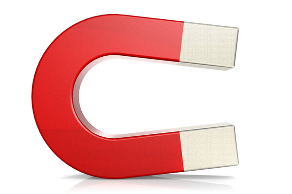 Красная подкова магнит изолирован на белом, 3D рендеринг