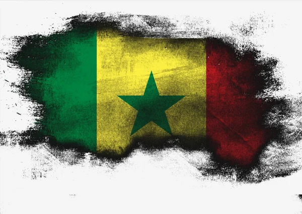 Flaga Senegalu Malowana Pędzlem Białym Tle Renderowanie — Zdjęcie stockowe