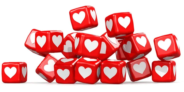 Red Love Cubes Isolated White Background Rendering — Stock Photo, Image