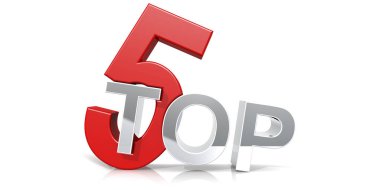 En iyi 5 kelime beyaz arkaplanda izole edildi, 3B oluşturma