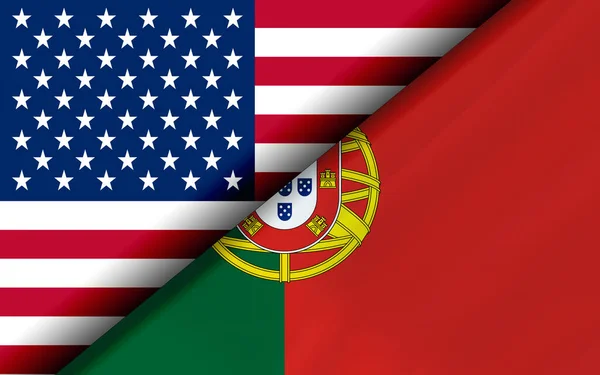 Drapeaux Des États Unis Portugal Divisés Diagonale Rendu — Photo