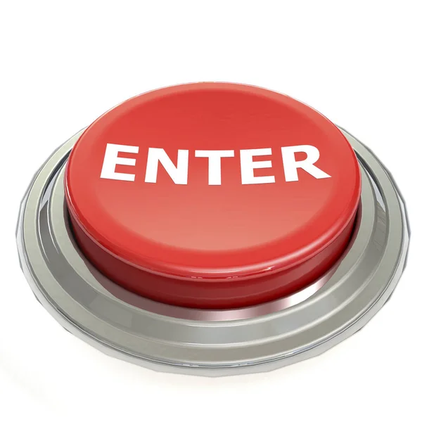 Red Enter Button Metal Ring Rendering — Stock Photo, Image