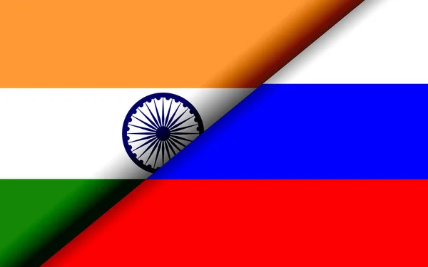 Σημαίες Της Ινδίας Και Της Ρωσίας Χωρίζονται Διαγώνια Απόδοση — Φωτογραφία Αρχείου