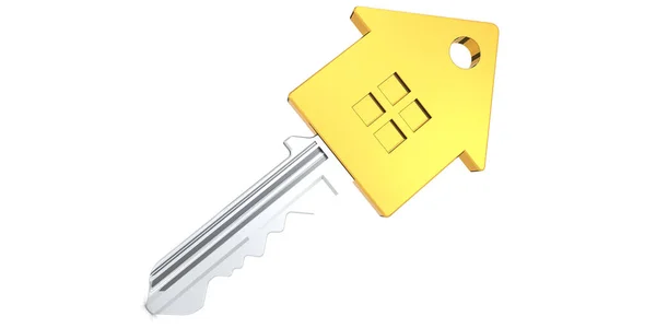 Goldener Hausschlüssel Isoliert Mit Weißem Hintergrund Rendering — Stockfoto