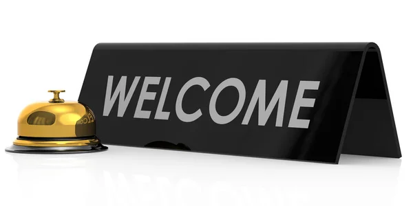 Golden Bell Welcome Sign Rendering — Stock Photo, Image