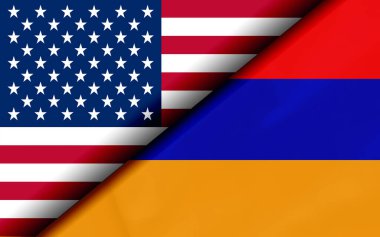 ABD ve Ermenistan bayrakları çapraz olarak bölündü. 3B görüntüleme