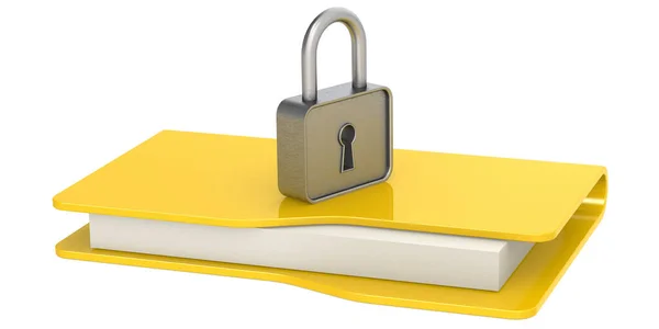 黄色文件夹与挂锁 数据安全概念 3D渲染 — 图库照片