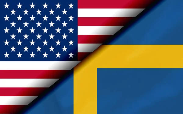 Zászlók Usa Ban Svédországban Osztott Diagonally Renderelés — Stock Fotó