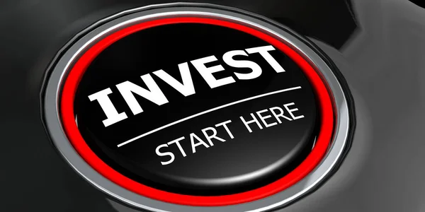Investeren Start Hier Knop Zwarte Achtergrond Rendering — Stockfoto