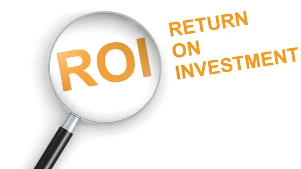 Roi Return Investment Parola Sotto Lente Ingrandimento Rendering — Foto Stock