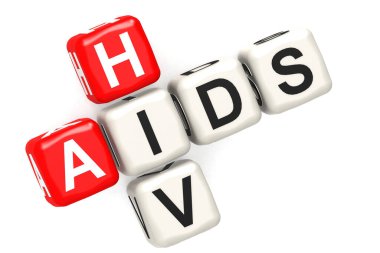 Beyaz arkaplanda HIV Yardım Küpü bulmacası, 3 boyutlu oluşturma