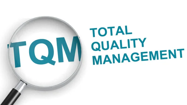 Tqm Total Quality Management Slovo Pod Lupou Vykreslování — Stock fotografie