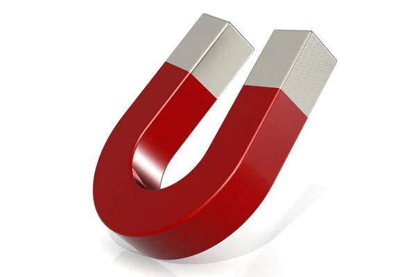 Czerwony Magnes Podkowy Izolowany Białym Renderującym — Zdjęcie stockowe