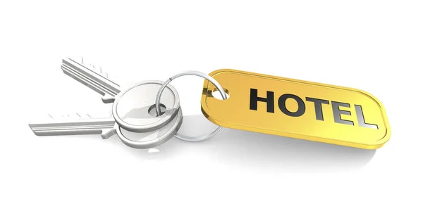 Κλειδιά Ξενοδοχείου Που Απομονώνονται Λευκό Φόντο Απόδοση — Φωτογραφία Αρχείου