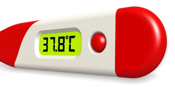 热温度红色数字式医疗温度计 3D渲染 — 图库照片
