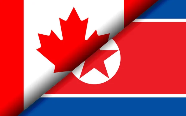 Bandeiras Canadá Coreia Norte Divididas Diagonalmente Renderização — Fotografia de Stock