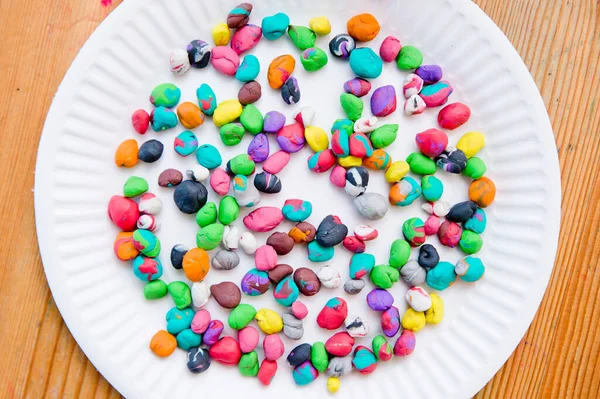 Plasticine Balls Paper Plate Fine Motor Training Early Education Children — Stock Photo, Image