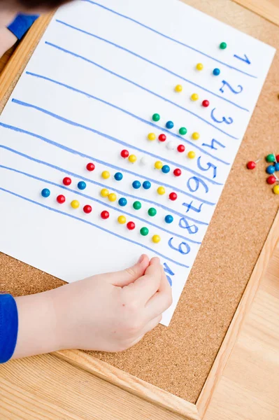 Kinder Lernen Bis Zehn Zählen Vorschul Oder Sonderpädagogische Aufgaben Montessori — Stockfoto