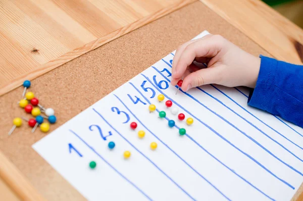 Kinder Lernen Bis Zehn Zählen Vorschul Oder Sonderpädagogische Aufgaben Montessori — Stockfoto