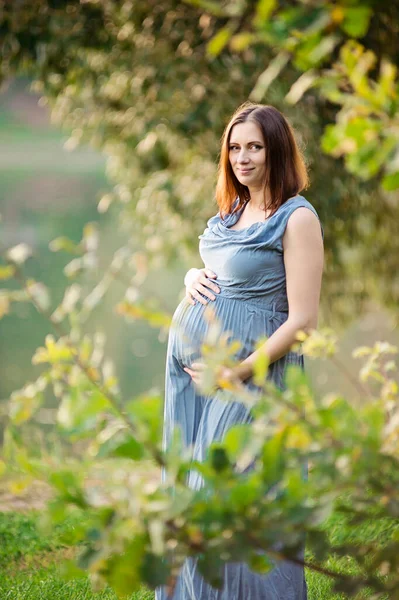 Beautiful Pregnant Woman Outdoors Pleasure Expecting Baby Having Happy Pregnancy — Stock Photo, Image