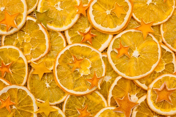 Orange Stars Made Dried Orange Peel Dried Orange Slices Linen — Stock Photo, Image