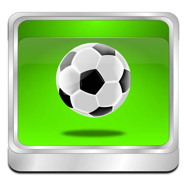 Глянцевая Зеленая Кнопка Футбольным Мячом Иллюстрация — стоковое фото