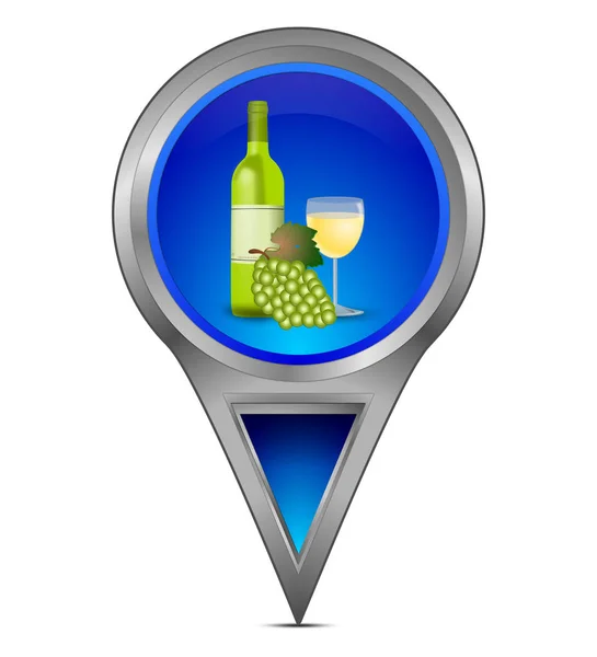 blue Map pointer with wine bottle, a glass of wine and grapes  illustration