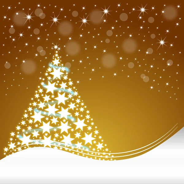 Gyllene Julkort Med Dekorativa Julgran Illustration — Stockfoto