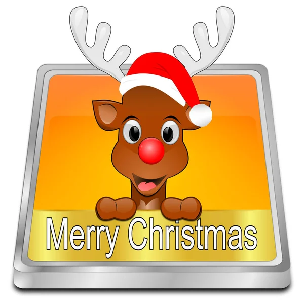 希望圣诞快乐按钮的橙色驯鹿 3D插图 — 图库照片