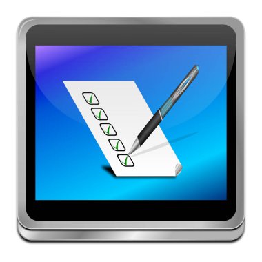 İşaretleme listeli parlak mavi düğme - 3B illüstrasyon