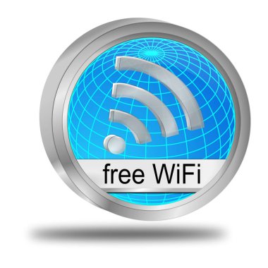 parlak mavi ücretsiz kablosuz Wifi düğmesine - 3d çizim