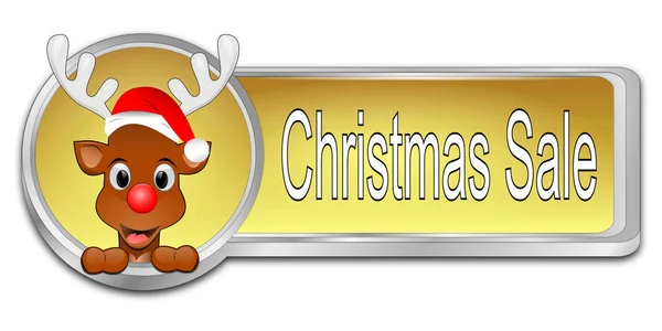 Golden Christmas Sale Button Reindeer Illustration — Stock Photo, Image