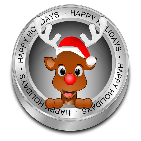 Silver Reindeer Wishing Happy Holidays Button Illustration — Stock Photo, Image