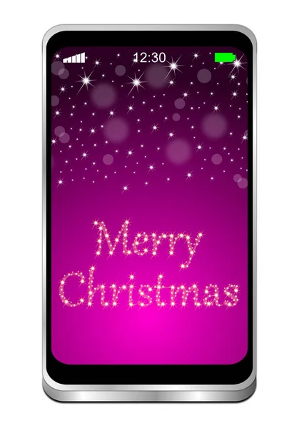 Smartphone Com Feliz Natal Desktop Roxo Ilustração — Fotografia de Stock