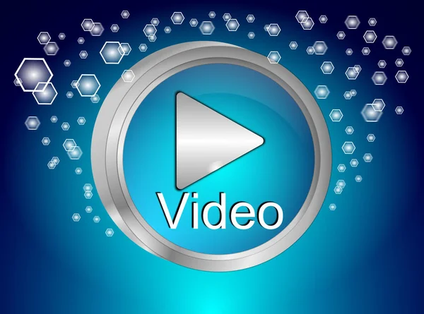 Blue Play Video Button Sobre Fundo Azul Brilhante Ilustração — Fotografia de Stock
